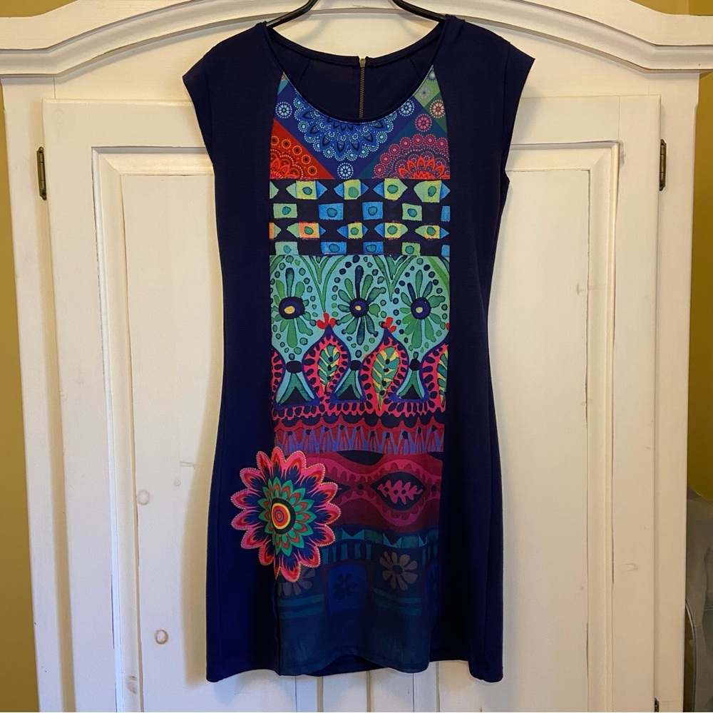 Desigual Cap Sleeve Mini Dress - Navy